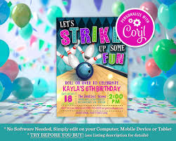 Bowling Birthday Party Invitation Girl Let's Strike up Some Fun Editable  Printable Instant Download Digital Template Invite