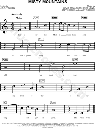 Misty Mountains From The Hobbit An Unexpected Journey Sheet Music For Beginners In A Minor Download Print Sheet Music Piano Sheet Music Free Piano Music Easy