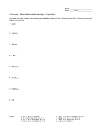 Place your final answer in the formula mass column. Molar Mass And Percentage Composition Worksheet For 9th 12th Grade Lesson Planet