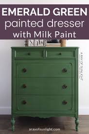 Emerald Green Painted Dresser How To Paint With Milk Paint In 2020 Green Dresser Makeover Green Painted Furniture Green Dresser
