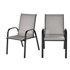Hampton Bay Mix And Match Black Steel Sling Outdoor Patio Dining Chair In Wet Cement 2 Pack Fcs00015y2pkbwc The Home Depot Patio Dining Chairs Patio Dining Outdoor Dining Chairs