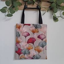 Women's Waterproof Canvas Tote Bag With Terry Cloth Interior Beach or Pool  Bag With Gingko Leaves
