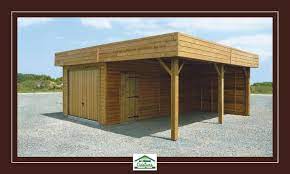 Double Carport Avec Garage Ferme Et Preau Ouvert Bardage Exterieur Maison Abri Abri De Jardin