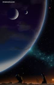 Cosmic Art Blue Planet With Two Moons And Sunset Cosmos Art Cosmic Art Space Art