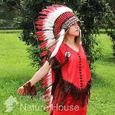 This is the feathered headdress often seen on warriors and chiefs in. Amazon Com Brilliant Red Carnival Party Feather Headdress Native American Indian Headdress Warbonnet Feather Hat Halloween Christmas Festival Party Hat Red L Handmade