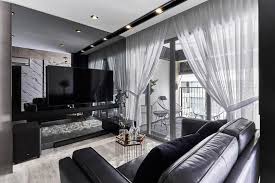 Behind The Industrial Luxe Makeover Of A 4 Room Tampines Hdb Feature Wall Design Monochrome Living Room Tv Feature Wall
