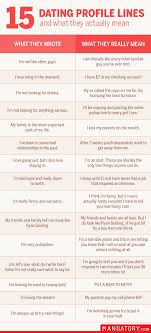 15 Dating Profile Lines And What They Actually Mean Funny Dating Profiles Funny Dating Quotes Dating Humor Quotes
