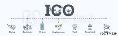 An initial coin offering (ico) is the cryptocurrency industry's equivalent to an initial public offering (ipo). Ico Initial Coin Offering Infographic Web Banner Icon Startup Blockchain Diagram Cryptocurrency Fintech Trust Investment And Risk Vector In Modern Flat Style Stock Vector Adobe Stock