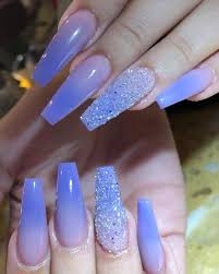 Glittery nails coffin shape nails white nail polish. Light Blue Coffin Shape Nails Nailstip