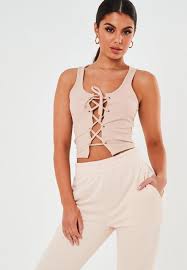 Missguided ribbed midi dress with lace up eyelet detail in black at asos. Tall Sand Rib Lace Up Front Vest Top Camel Missguided Uk