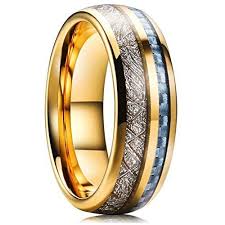 King Will 7mm Mens Wedding Band Gold Plated Tungsten Carbide Ring Imitated Meteorite Blue Carbon Tungsten Mens Rings Tungsten Carbide Wedding Bands Men S Rings