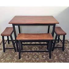 Ghy Hightop Table Set Black Cognac Kitchenette Counter 4pc Oak Wood Frame Two Stools One Bench Pub Tavern Style Dining Break High Top Tables Dining Kitchenette