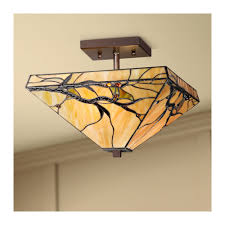 Tiffany ceiling lights | buy uk stained glass pendant lamps online. Robert Louis Tiffany Mission Ceiling Light Semi Flush Mount Fixture Bronze 14 Wide Budding Branch Art Glass For Bedroom Walmart Com Walmart Com