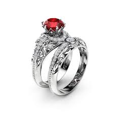 I am having some trouble finding one, so before i get one made, i was hoping i coul. Ruby Engagement Ring Set 14k White Gold Diamonds Rings Ruby Ring And Matching Diamond Wedding Band Fine Jewelry Camellia Jewelry