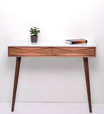 Century Console Copper Drawers Entryway Hallway Marble Mid Modern Table Top Walnut Wood In 2020 Karton
