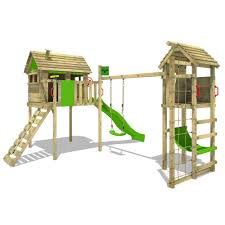 O un set con altalena e scivolo? Altalena E Scivolo Scaletta Di Risalita Rete Darrampicata Tetto In Legno Una Grande Casetta Fatmoose Palafitta Funfactory Fit Xxl Con Towerswing Parco Giochi Con Estension Torretta Incl Sport E Giochi All Aperto Giochi