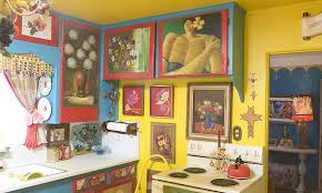 Each Cabinet Is A Different Painting Www Kitchenclarity Com Whimsical Kitchen Funky Kitchen Painting Cabinets