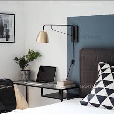 1 Light Plug In Wall Sconce In Brass And Black For Bedside
