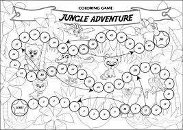 Coloring Game Jungle Adventure Board Game Printable Game Etsy Jungle Adventure Coloring Pages Childrens Board Games