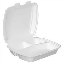 Disposable food and drink containers. Styrofoam Menu Box 3 Compartments White