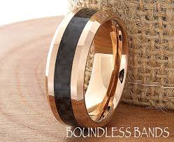 Black And Rose Gold Mens Wedding Band Tungsten Tungsten Rose Gold Wedding Band Polished Beveled Edges 8mm Black Carbon Fiber Inlay Mens Wedding Bands Tungsten Rose Gold Wedding Bands Tungsten Wedding Bands