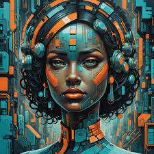 female face, in the style of afrofuturism, george ...