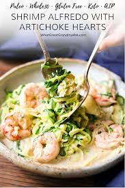 Paleo Shrimp Alfredo With Artichokes Hearts Whole30 Keto Aip Recipe Shrimp Alfredo Recipes Seafood Recipes