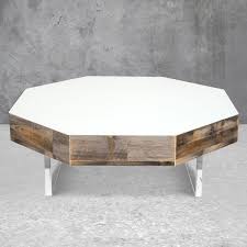 What does reclaimed wood mean? Reclaimed Wood Lucite Octagon Coffee Table Modshop
