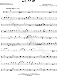 John Legend All Of Me Bass Clef Instrument Sheet Music Cello Trombone Bassoon Baritone Horn Or Double Bass In G Major Transposable Download Print Clarinet Sheet Music Cello