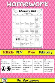 Get This Free Editable February Homework Calendar For Your Prek And Kindergarten Student Homework Calendar Kindergarten Homework Calendar Kindergarten Homework