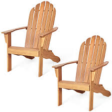 Gymax 2pcs Wooden Classic Adirondack Chair Lounge Chair Outdoor Patio Natural Walmart Com Walmart Com