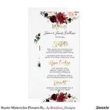 Rustic Watercolor Flowers Faux Gold Script Menu Invitation Zazzle Com In 2020 Watercolor Flowers Invitations Wedding Menu