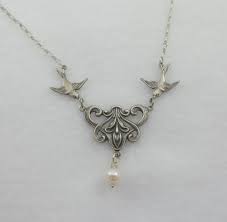 Antique Art Nouveau Sterling Silver Birds Pearl Dangle Etsy Art Nouveau Necklaces Art Nouveau Jewelry Art Nouveau