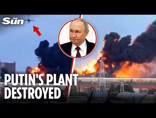Putin humiliated as Russian war facility EXPLODES in Ukrainian drone strike - YouTube