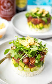 In a medium bowl, whisk together the soy sauce, vegetable oil, sesame oil, honey, sambal oelek, ginger phenomenal ! Ahi Tuna Sushi Stacks Cactus Club Copycat The Girl On Bloor