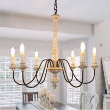 Shop Shabby Chic 6 Light Off White Wood Candle Chandelier With Adjustable Chain 33 Inches Overstock 28585900