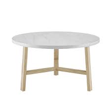 Shop our modern round coffee tables selection from top sellers and makers around the world. Walker Edison Mid Century Modern Round Coffee Table White Marble Light Oak Lwf30emctlo Rona