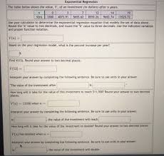 Ln(y) = 0.9817 + 0.2041(x) applying e to both sides, we can rewrite the equation as: N Exponential Regression The Table Below Shows The Chegg Com