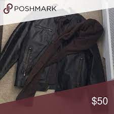 Guess Leather Jacket With Removable Hood Brown Leather Motorcycle Jacket Jackets Leather Jacket