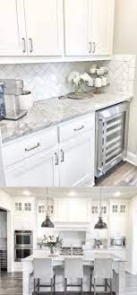 Diy grey, white and gold kitchen. Butlers Pantry With Herringbone Backsplash Tile Best White Kitchen Cabinet Decor Ideas Kitchenide In 2020 White Kitchen Design Kitchen Cabinets Decor Kitchen Design