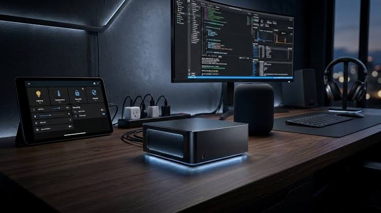 Local inference on a minimalist desk setup, AI generated