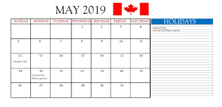 May 2019 Calendar Canada Holiday Calendar Holiday Calendar Printable Federal Holiday Calendar