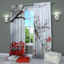 Black And White Drapes Bedroom Black And White Curtains Window Panels Print Asian Japanese Style Tree Branch With Red Leaves Set Of 2 White Curtains Asian Home Decor Window Curtains White