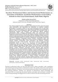 Pdf Teachers Professional Ethics And Instructional Performance As Correlates Of Students Academic Performance In Secondary Schools In Owo Local Government Ondo State Nigeria