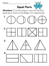 Equal Parts Or Not Equal Parts Worksheet Fun With Fractions First Grade Common Core Packet Math School Homeschool Math Math Fractions