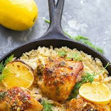 Dill Lemon Chicken Thighs With Creamy Mascarpone Rice Recipe In 2020 Lemon Chicken Thighs Lemon Chicken Honey Garlic Chicken Thighs