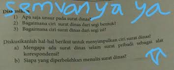 Diskusikan1 Apa Saja Unsur Pada Surat Dinas 2 Bagaimana Ciri Surat Dinas Dari Segi Bentuk3 Brainly Co Id