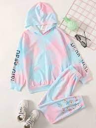 Justice 2 pc softball hoodie & sweatpants set girls active outfit sz 12 14. Girls Ombre Letter Graphic Hoodie Sweatpants Set Shein Eur