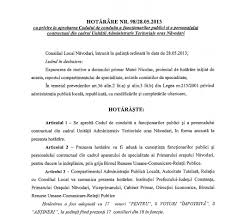 Atingerea standardelor organizatorice, functionale, etice si comportamentale din spatiul administrativ european. Codul De ConduitÄ Al FuncÈionarului Public PrimÄria NÄvodari