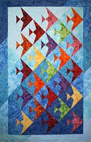A Quilted Ocean Of Fin Fully Easy Fish Fish Quilt Pattern Quilts Fish Quilt